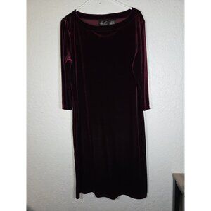 Vintage 90s Kathie Lee Womens Velvet Midi Dress X Large 16/18 Maroon Whimsigoth